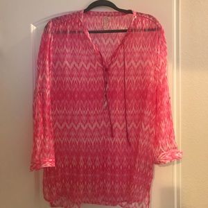 Pink & white sheer top Large